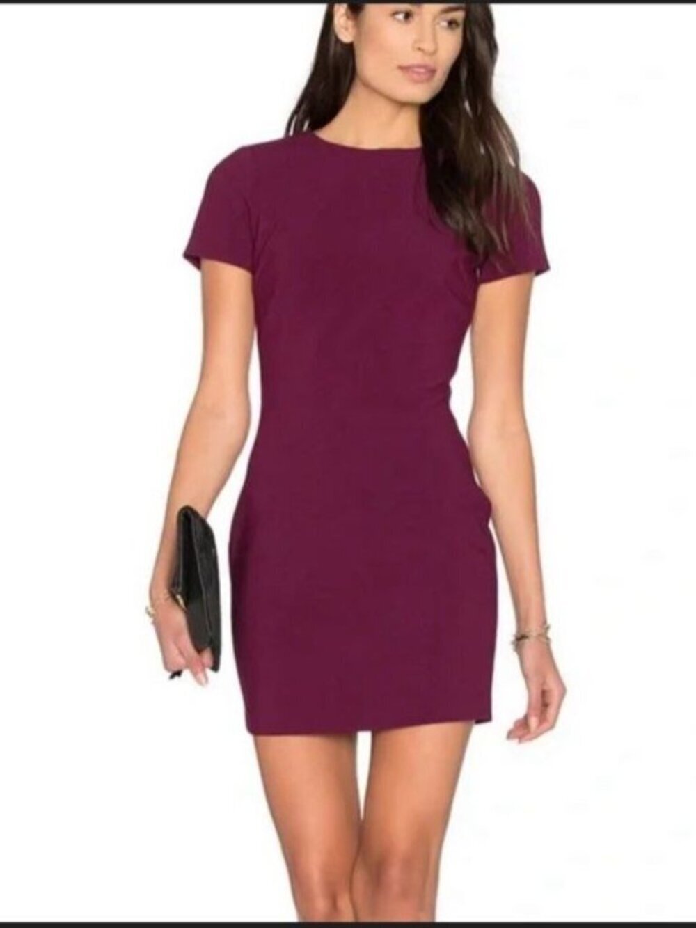 Likely Manhattan Sheath Dress Sz 2 Purple Short Sleeve Crew Neck Zipper Plum